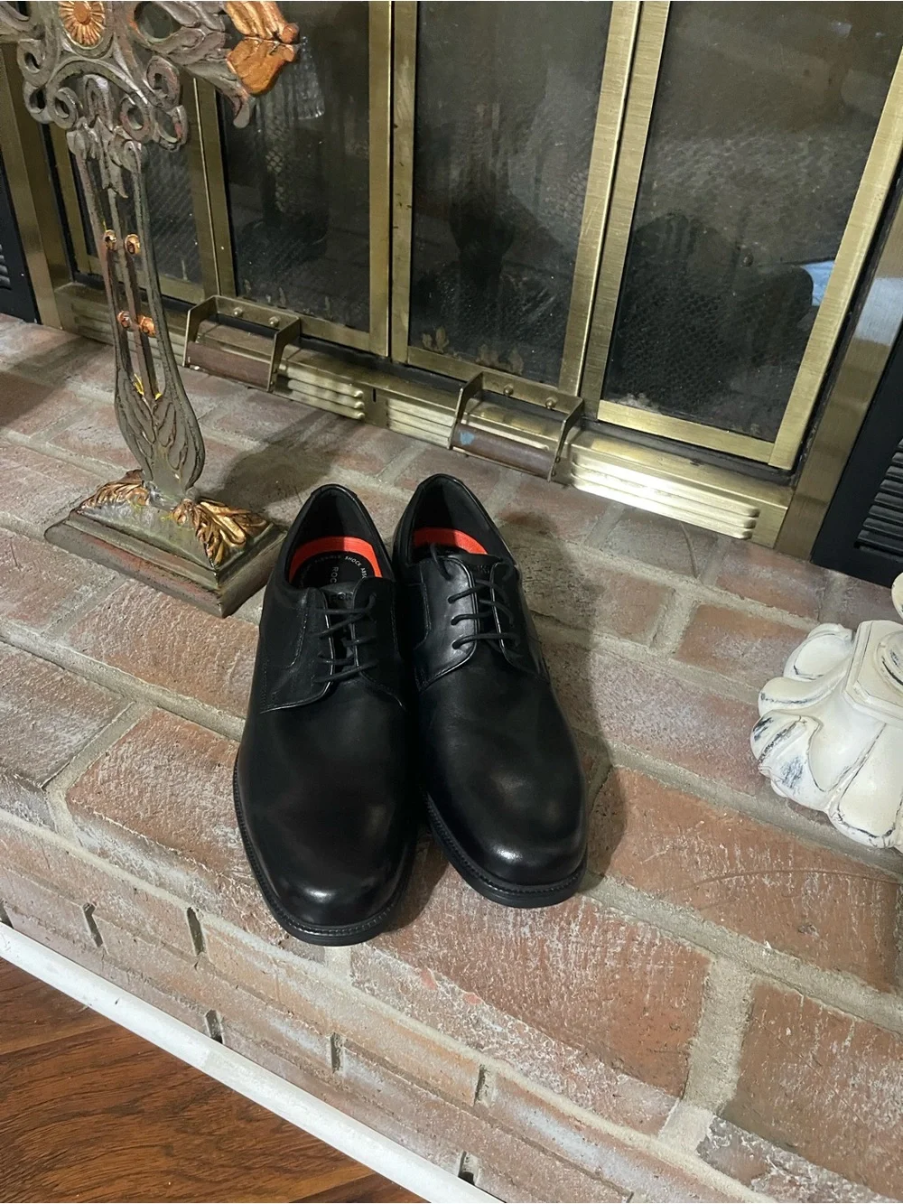 Rockport Black Leather Derby Shoes with Red Inner Accent